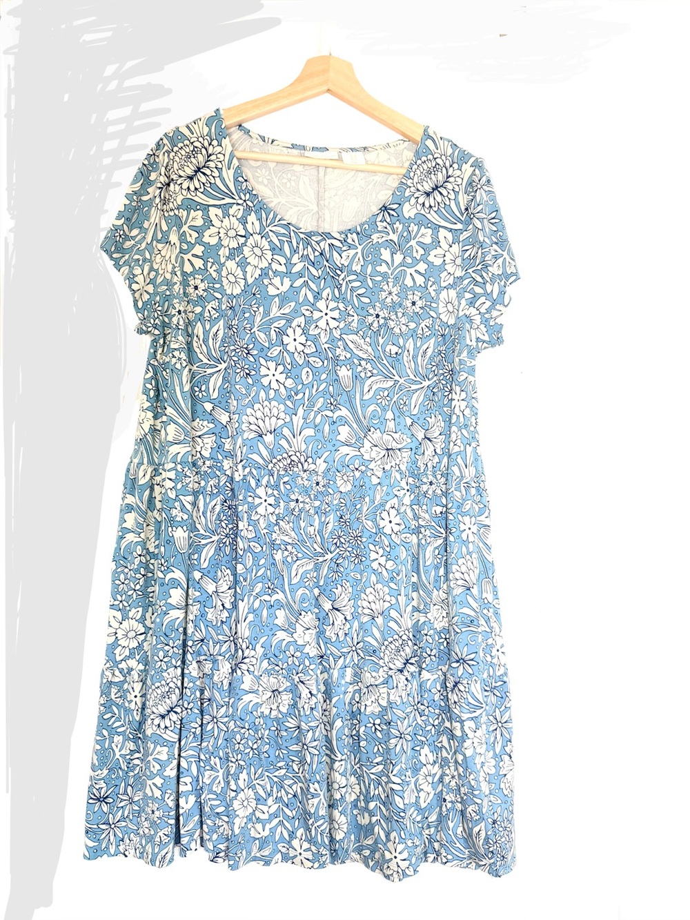 Blue Floral Short-Sleeve Midi Dress by